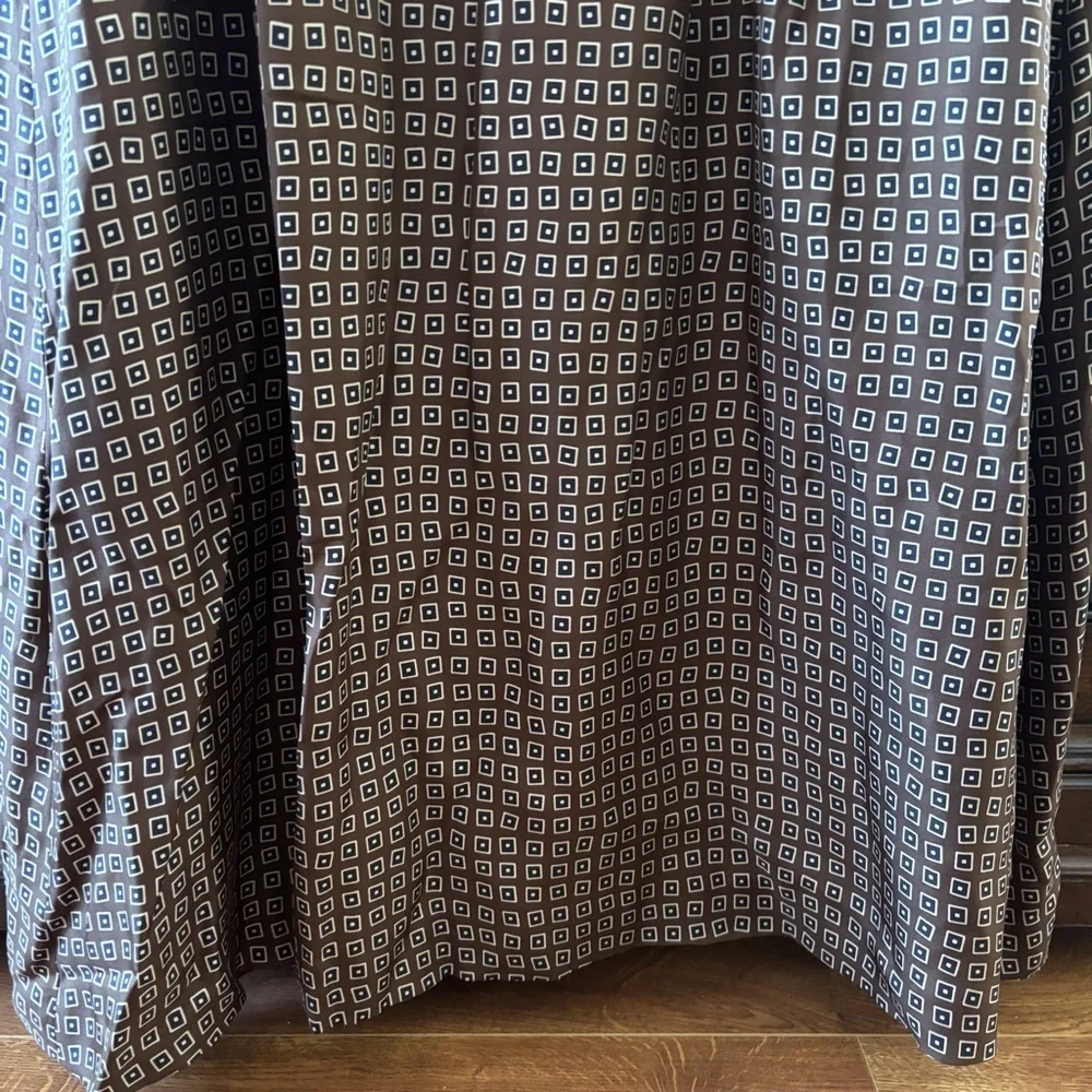 Vintage Doncaster 100% silk Brown Geometric A-Line maxi skirt in size 12